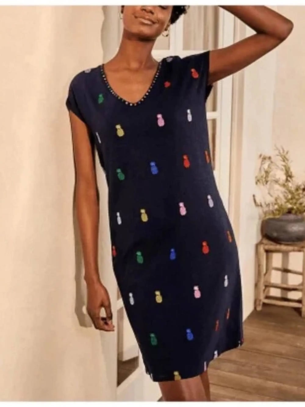 Boden pineapple 🍍 navy blue shift dress 6